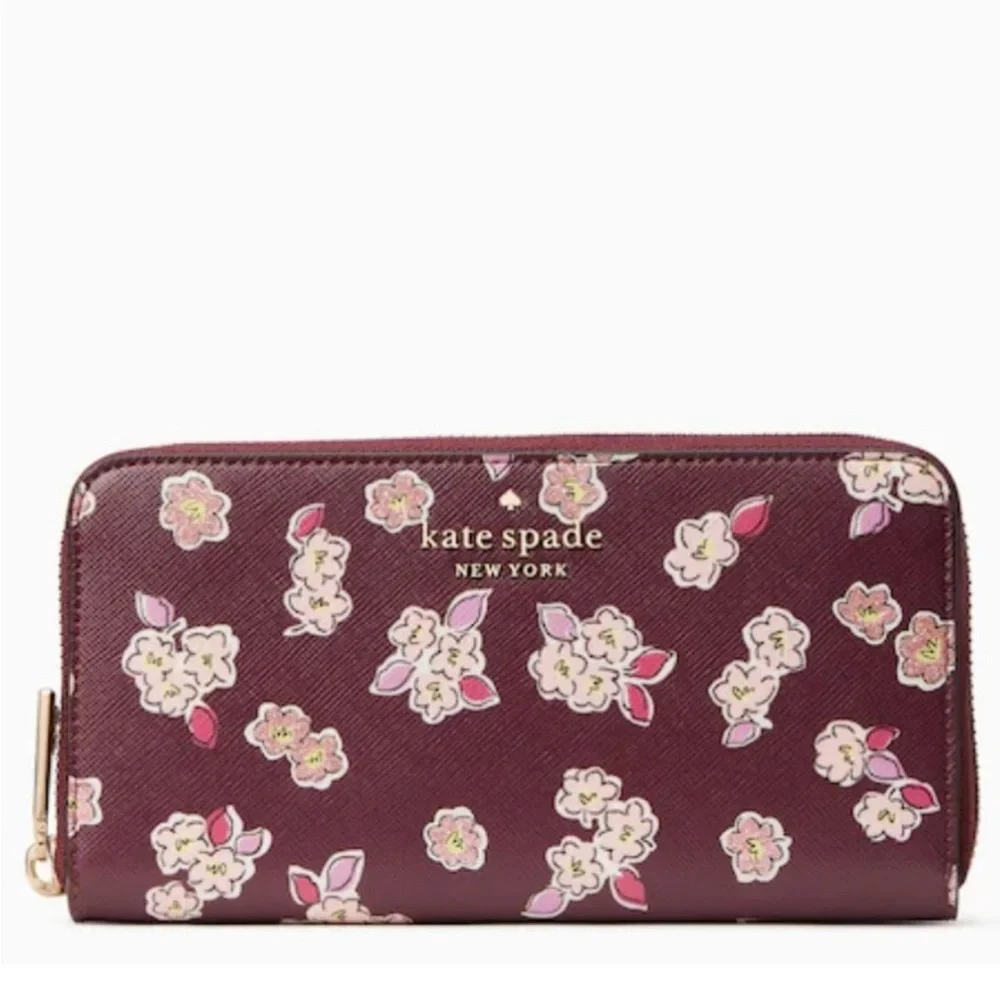 Kate Spade Tinsel Boxed Large Continental Wallet wish Glitter Flowers